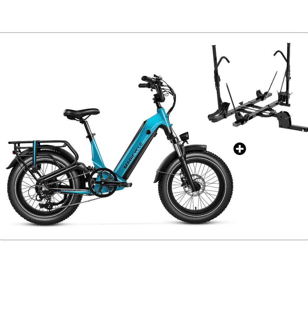Magicycle 20"Deer ST Full Suspension Ebike SUV Fat Tire Electric Bikes Sierra Blue Bike+ Hitch Bike Rack 29