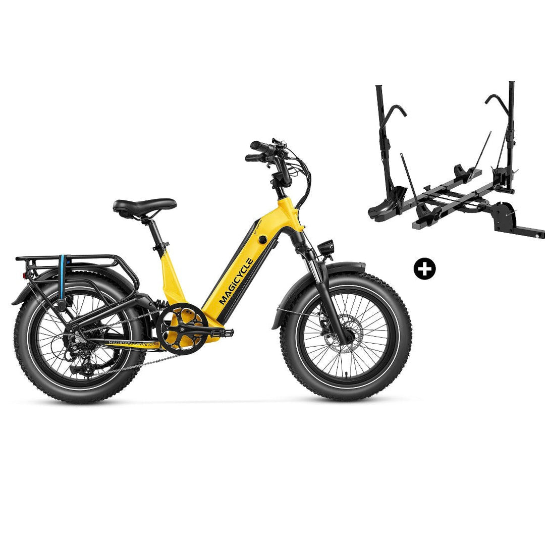 Magicycle 20"Deer ST Full Suspension Ebike SUV Fat Tire Electric Bikes Dawn Yellow Bike+ Hitch Bike Rack 11