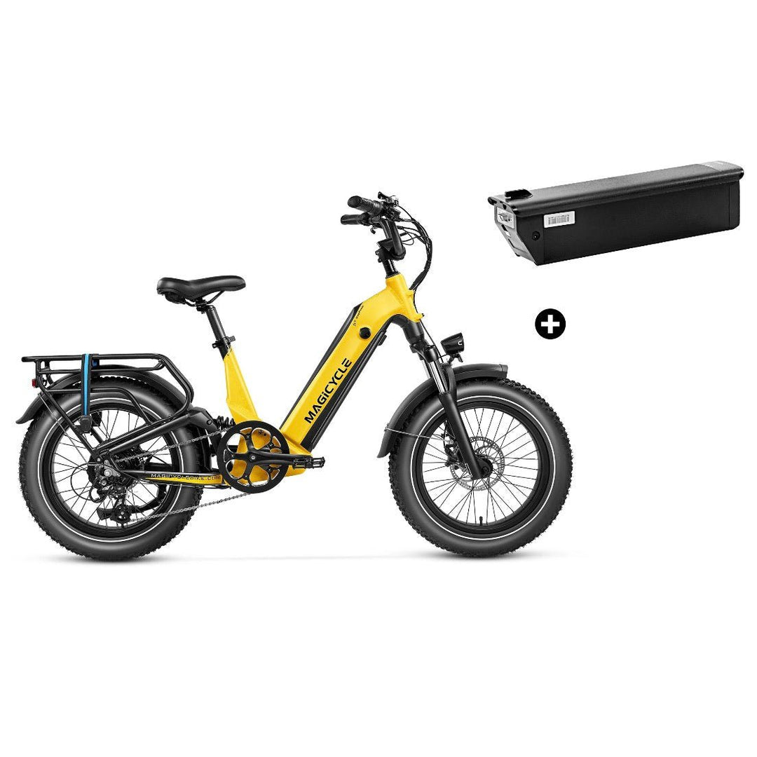 Magicycle 20"Deer ST Full Suspension Ebike SUV Fat Tire Electric Bikes Dawn Yellow Bike + Second 20Ah Battery 12