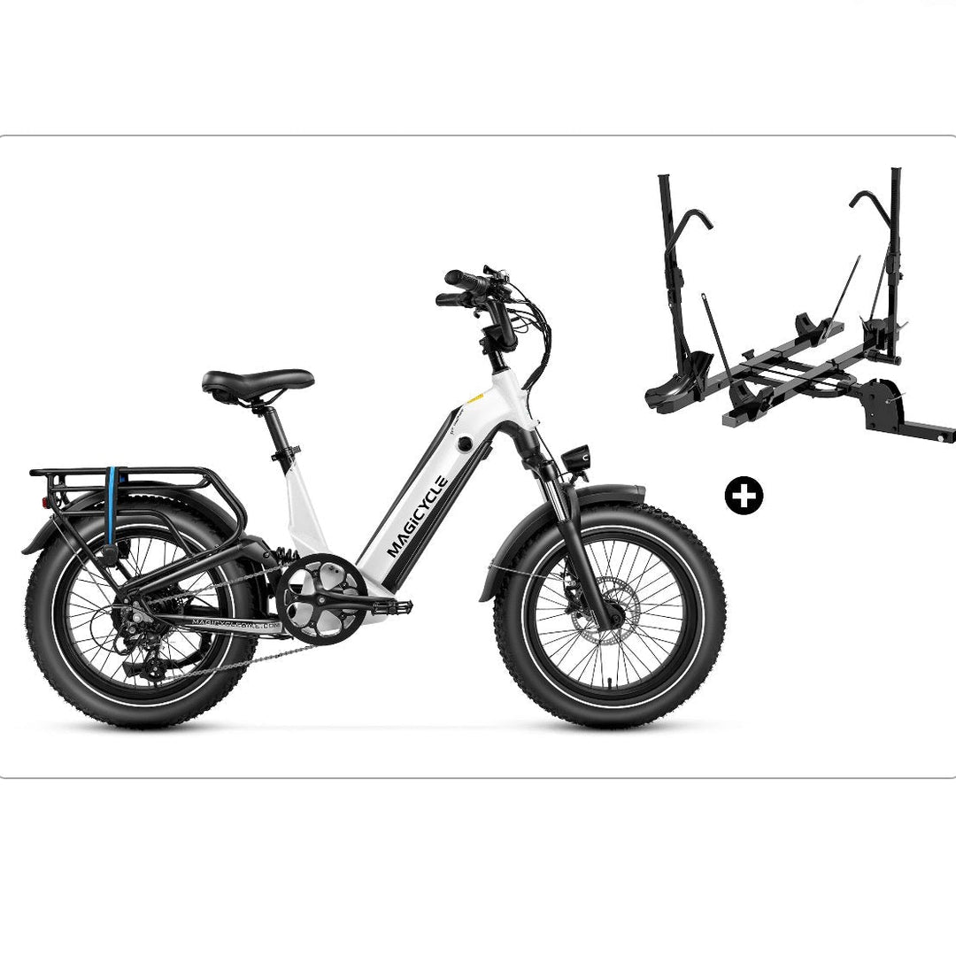 Magicycle 20"Deer ST Full Suspension Ebike SUV Fat Tire Electric Bikes Pearl White Bike+ Hitch Bike Rack 9