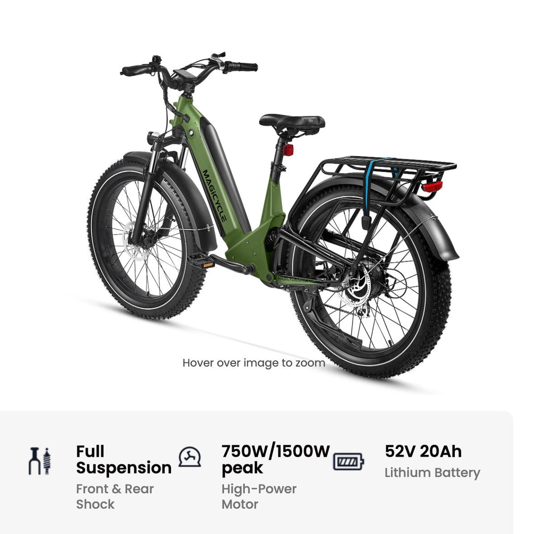Magicycle 26"Deer ST Full Suspension Ebike SUV Step-Thru Electric Bikes Army Green 15