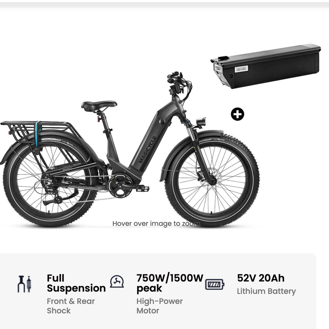 Magicycle 26"Deer ST Full Suspension Ebike SUV Step-Thru Electric Bikes Space Gray Bike + Second 20Ah Battery 25