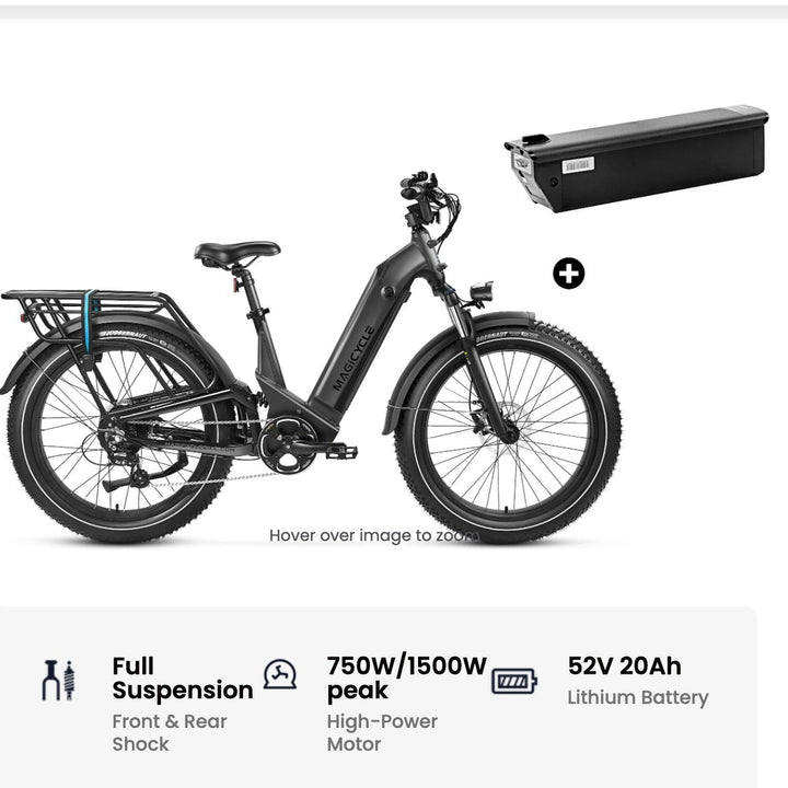Magicycle 26"Deer ST Full Suspension Ebike SUV Step-Thru Electric Bikes Space Gray Bike + Second 20Ah Battery 25