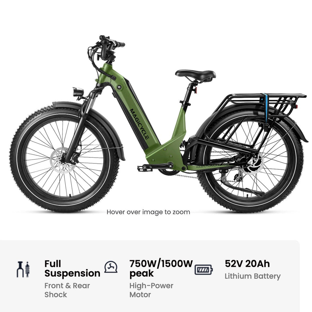 Magicycle 26"Deer ST Full Suspension Ebike SUV Step-Thru Electric Bikes Army Green 11
