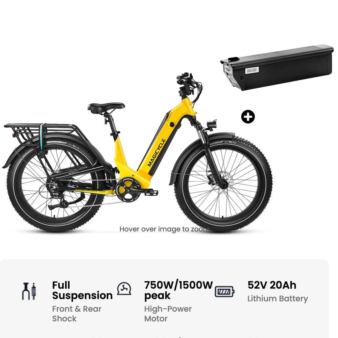 Magicycle 26"Deer ST Full Suspension Ebike SUV Step-Thru Electric Bikes Dawn Yellow Bike + Second 20Ah Battery 9