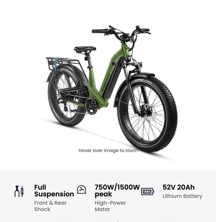 Magicycle 26"Deer ST Full Suspension Ebike SUV Step-Thru Electric Bikes Army Green 12