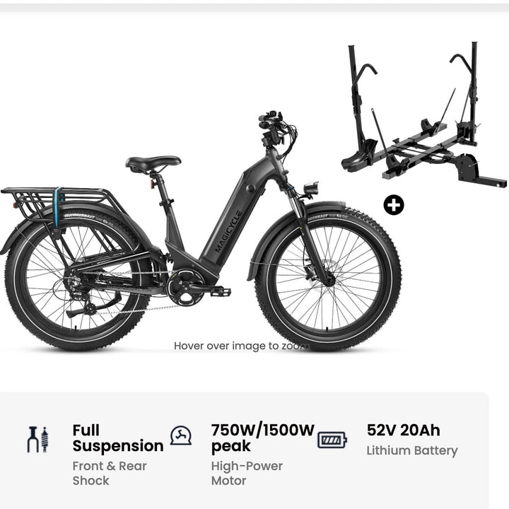 Magicycle 26"Deer ST Full Suspension Ebike SUV Step-Thru Electric Bikes Space Gray Bike+ Hitch Bike Rack 26