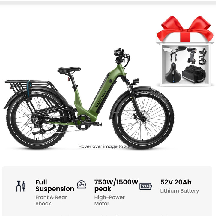 Magicycle 26"Deer ST Full Suspension Ebike SUV Step-Thru Electric Bikes Army Green Bike+ A Basic Accessories Set 31