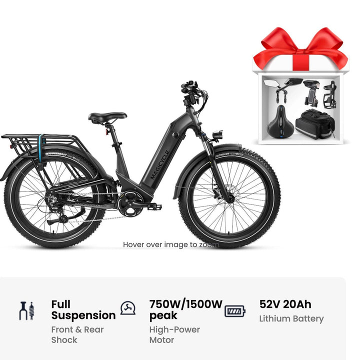 Magicycle 26"Deer ST Full Suspension Ebike SUV Step-Thru Electric Bikes Space Gray Bike+ A Basic Accessories Set 24
