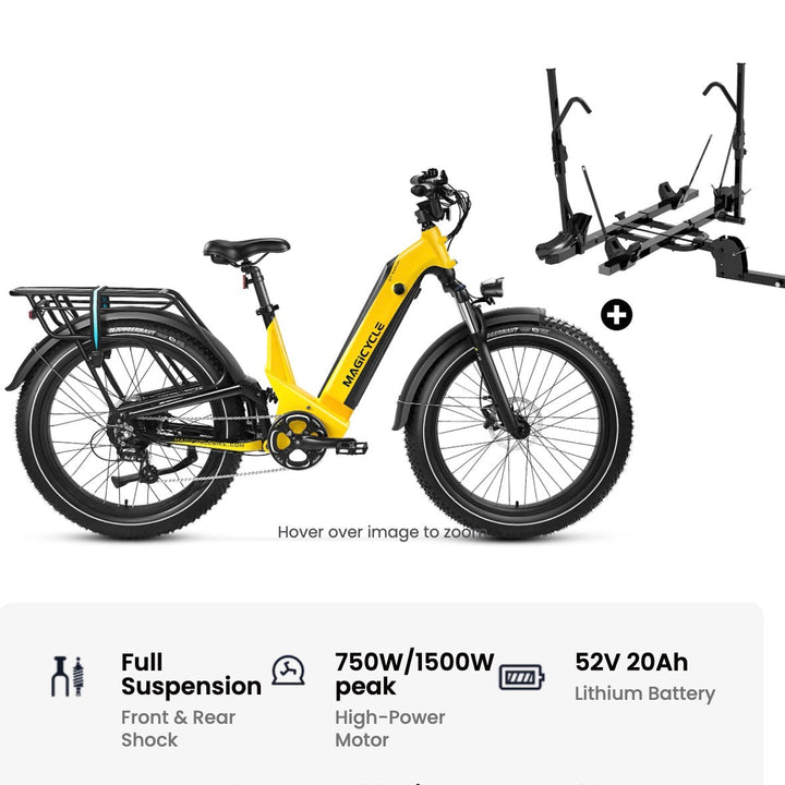 Magicycle 26"Deer ST Full Suspension Ebike SUV Step-Thru Electric Bikes Dawn Yellow Bike+ Hitch Bike Rack 10