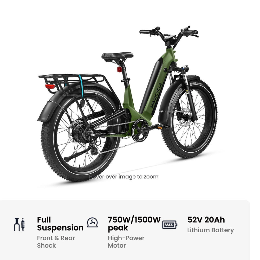 Magicycle 26"Deer ST Full Suspension Ebike SUV Step-Thru Electric Bikes Army Green 14