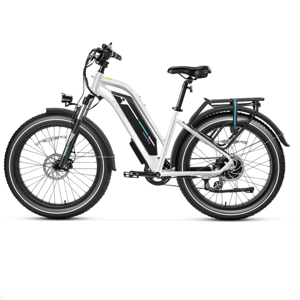 MAGICYCLE Cruiser Pro Mid ST Fat Tire Electric Bikes Pearl White 7