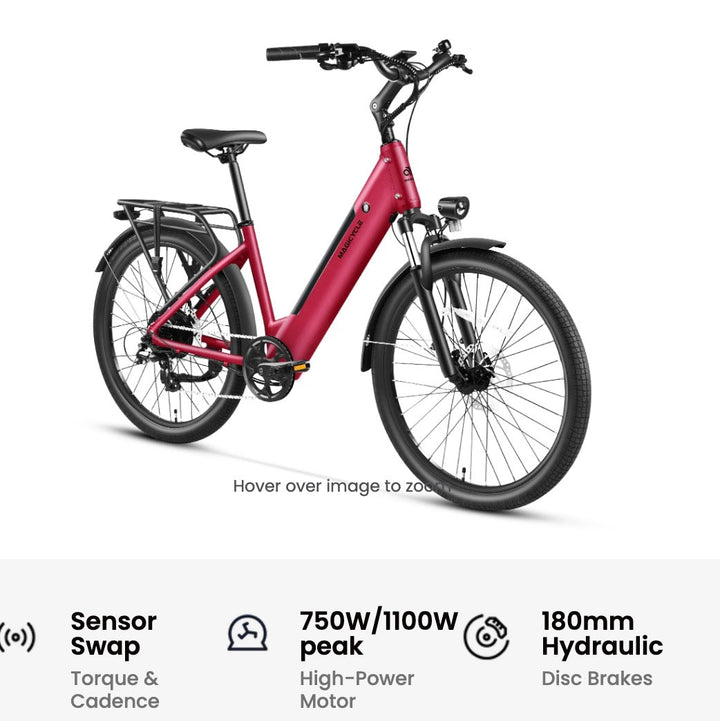 MAGICYCLE CT-1 Commuter Torque Sensor Commuter Electric Bikes Maroon 5