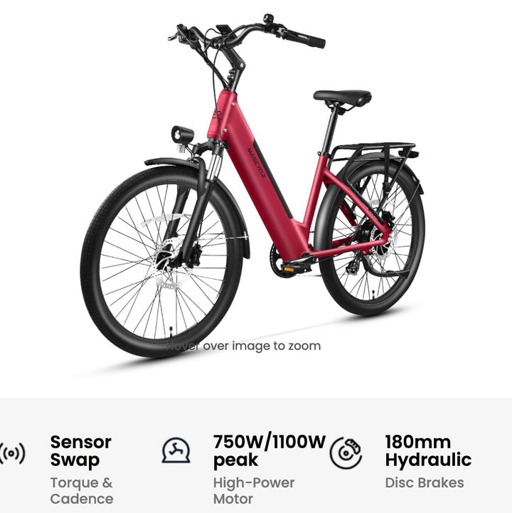MAGICYCLE CT-1 Commuter Torque Sensor Commuter Electric Bikes Maroon 6
