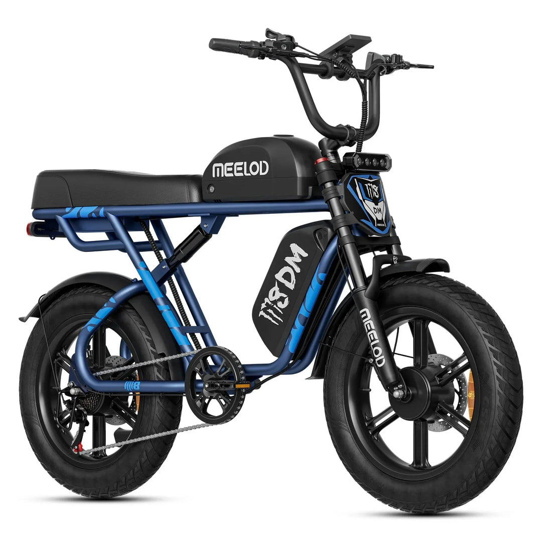 MEELOD M8DM Dual Battery Extended Double Seat Moped Style E-Bike Moped-Style Electric Bikes Blue 1