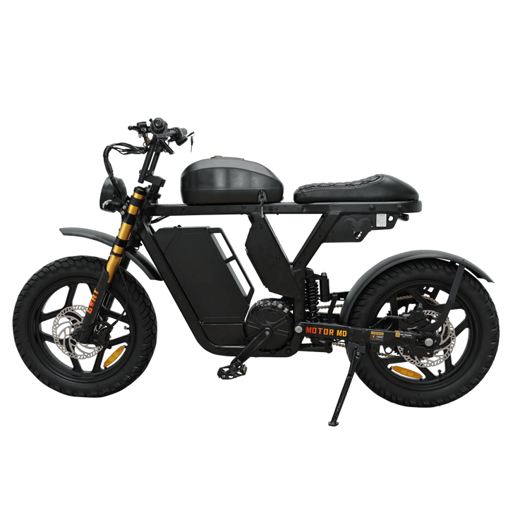 Motor Goat MD Electric Power Bike Moped-Style Electric Bikes Black - Gold Forks - Pedals 2