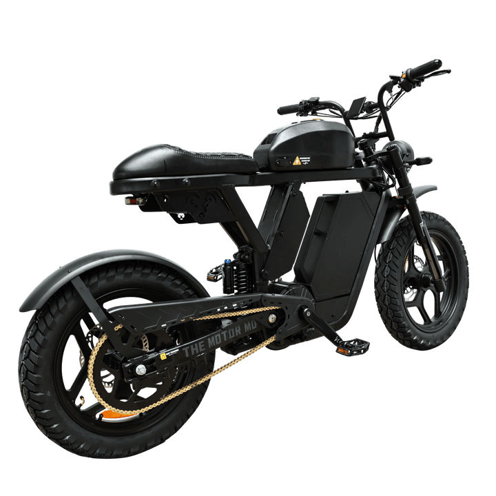 Motor Goat MD Electric Power Bike Moped-Style Electric Bikes Black - Gold Forks - Pedals 4