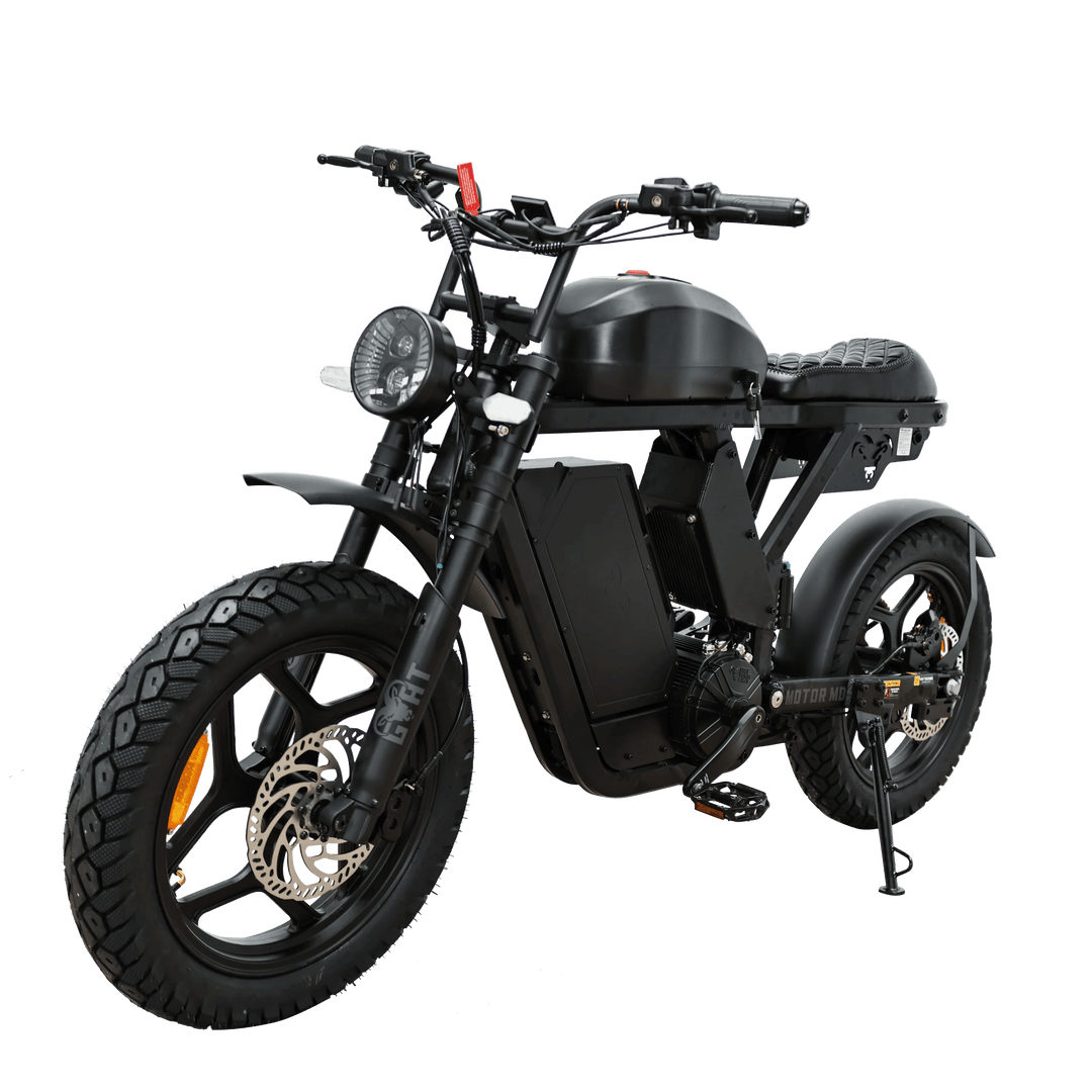 Motor Goat MD Electric Power Bike Moped-Style Electric Bikes Black - Gold Forks - Pedals 7