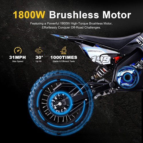 MotoTec 48v 1800w Pro Electric Dirt Bike Lithium MotoTech Electric Dirt Bikes Blue 9
