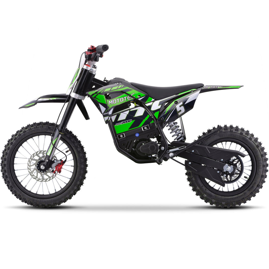 MotoTec 60v 2000w Pro Electric Dirt Bike Lithium Dirt Electric Bikes Blue 16