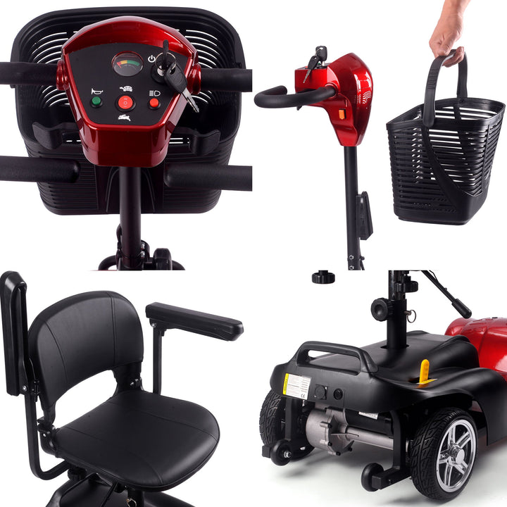 MotoTec Folding Mobility Scooter 24v 250w MotoTech Electric Mobility Tirkes Red 8