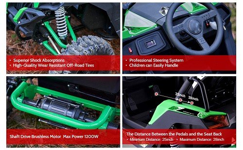 MotoTec Raider Kids UTV 48v 1200w Full Suspension ATVs, UTVs & Go-Karts Green 10