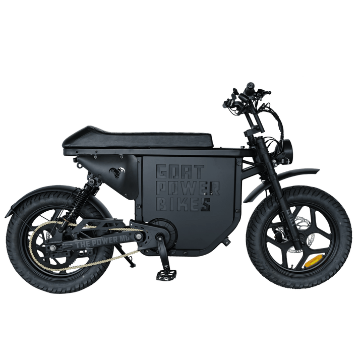 Power Goat MD Electric Power Bike Moped-Style Electric Bikes Black - Gold Forks - Pedals 6