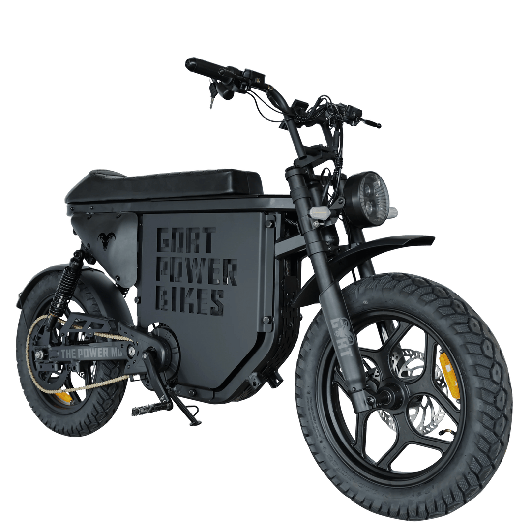 Power Goat MD Electric Power Bike Moped-Style Electric Bikes All Black - Pedals 1