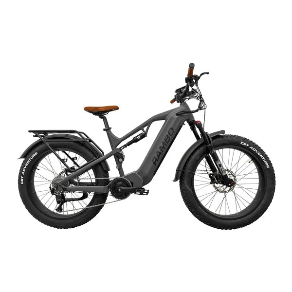 RAMBO Dominator HD Mid Drive Bike Mountain Electric Bikes Gunmetal Gray and Buckskin 1