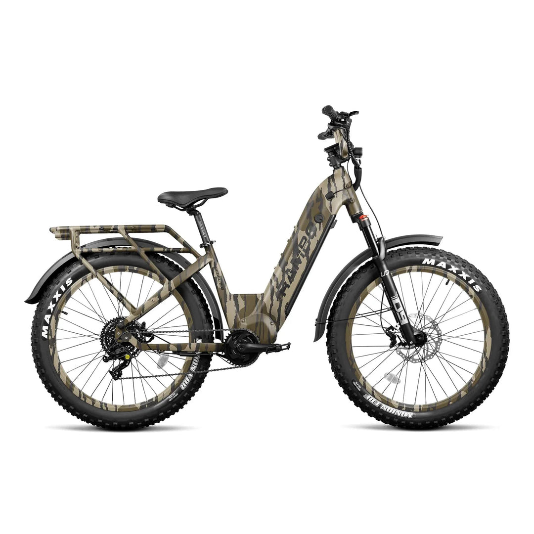 RAMBO Rebel 2.0 Mid-Drive Power Hunting Electric Bikes Mossy Oak Bottomland Camo 1