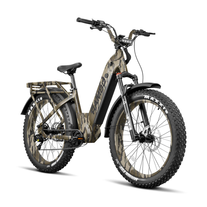 RAMBO Rebel 2.0 Mid-Drive Power Step-Thru Electric Bikes Mossy Oak Bottomland Camo 1