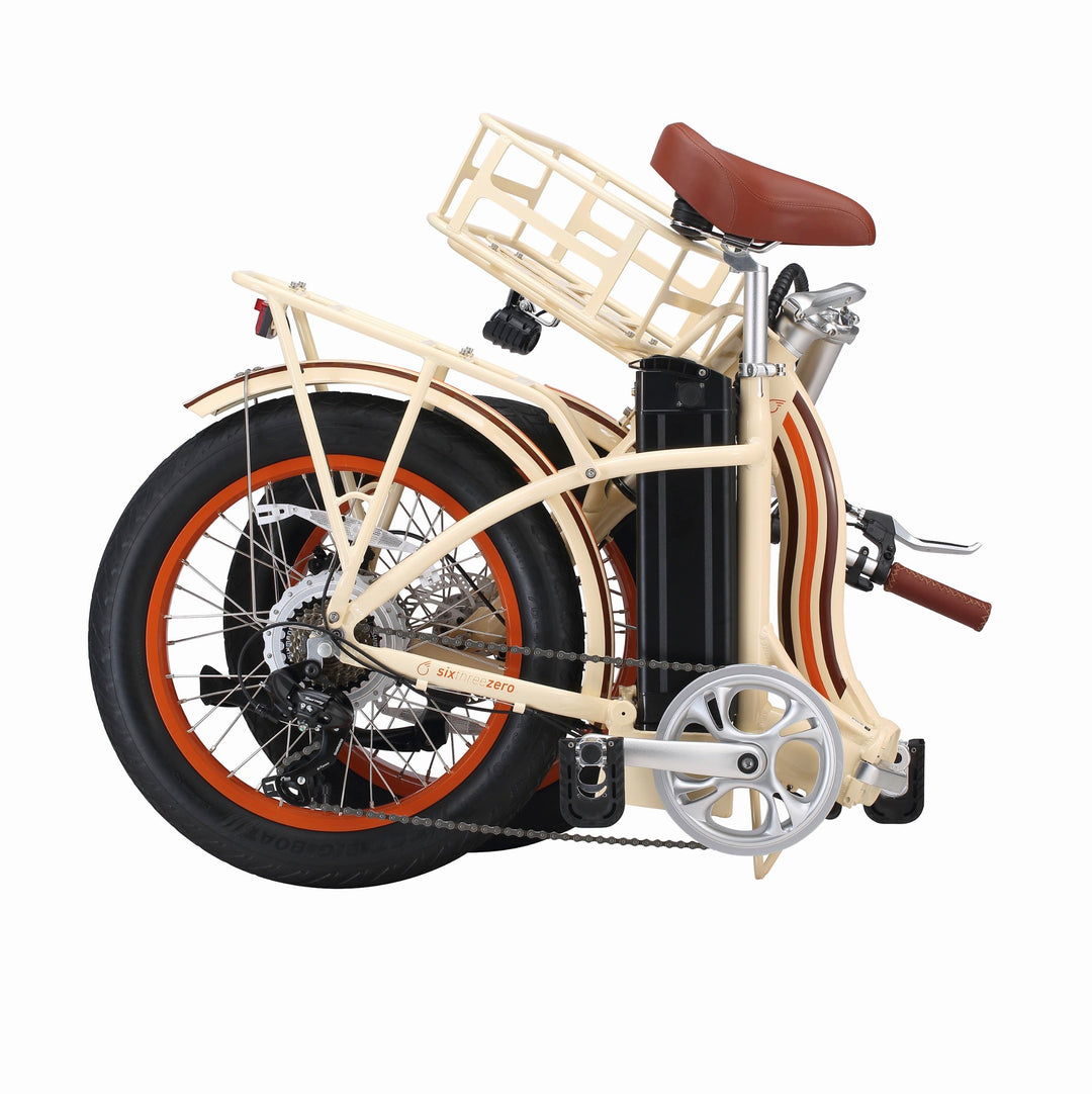 Sixthreezero All-Terrain Zip n' Fold 750W Fat Tire Electric Bike Folding Electric Bikes Cream 25