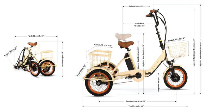 Sixthreezero Easy Transit 750W Fat Tire Electric Trike Folding Electric Trikes 10