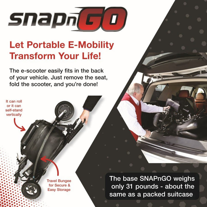 SNAPnGO Deluxe Edition Mobility Scooter – Lightweight, FAA Approved, 13-Mile Range 3 Wheel Mobility Scooters 10