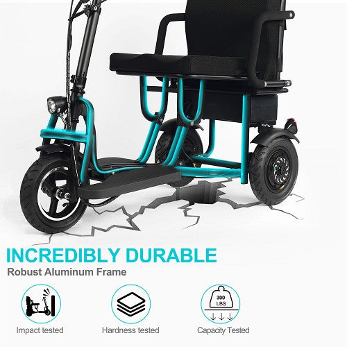 MotoTec| Folding Mobility Electric Trike 48v 700w Dual Motor Lithium Black
