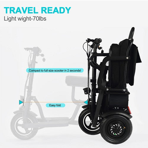 MotoTec| Folding Mobility Electric Trike 48v 700w Dual Motor Lithium Black