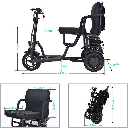 MotoTec| Folding Mobility Electric Trike 48v 700w Dual Motor Lithium Black