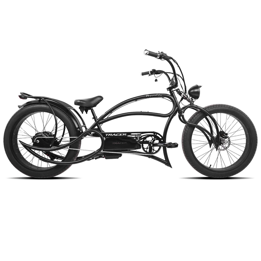 Tracer Beyond Pro 1000W 26" Classic Stretch Chopper Stretch Cruiser Electric Bikes Matte Black/Black 19