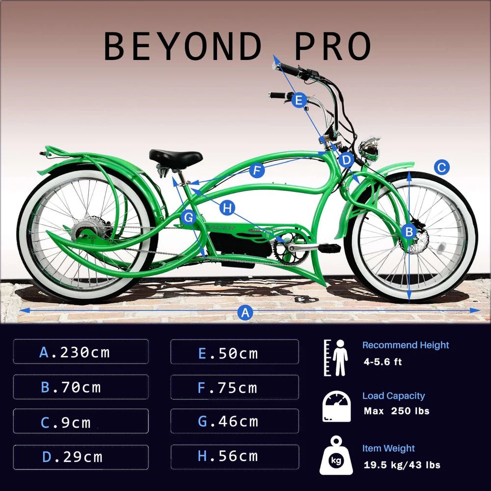 Tracer Beyond Pro 800W-1000W 26" Classic Stretch Chopper EBike