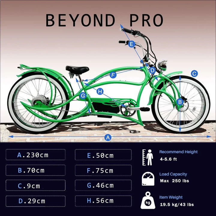 Tracer Beyond Pro 800W-1000W 26" Classic Stretch Chopper EBike