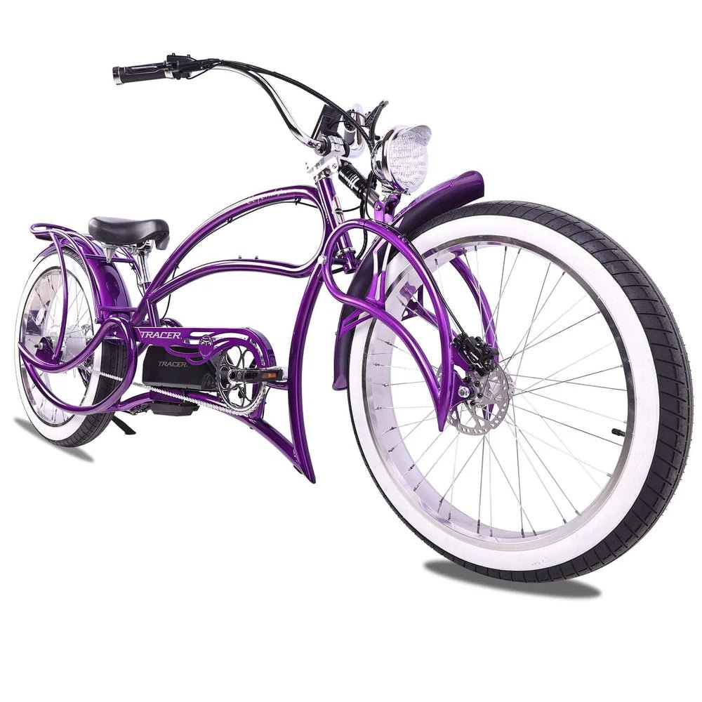 Tracer Beyond Pro 800W 26" Classic Stretch Chopper Tracer Stretch Electric Cruiser Bikes Purple (1000w) 2