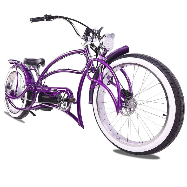 Tracer Beyond Pro 800W 26" Classic Stretch Chopper Tracer Stretch Electric Cruiser Bikes Purple (1000w) 2