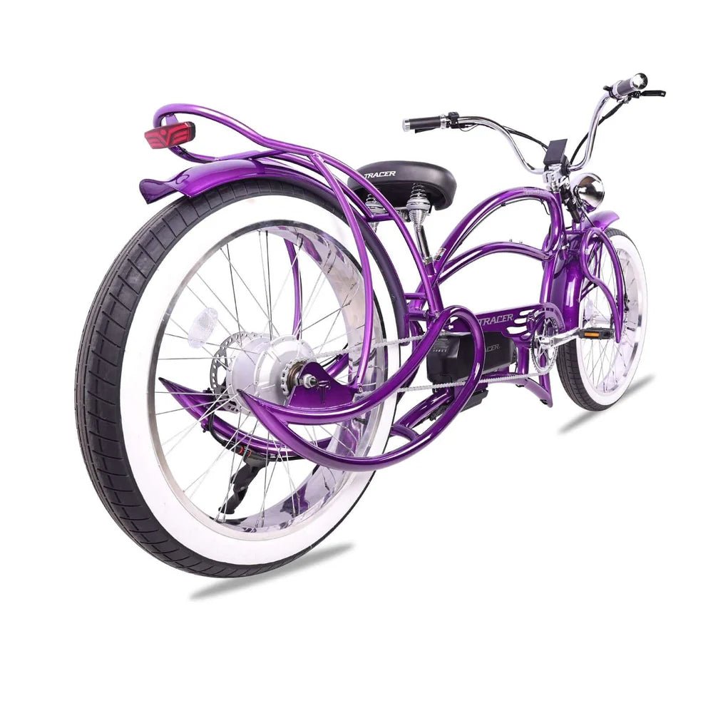 Tracer Beyond Pro 800W 26" Classic Stretch Chopper Tracer Stretch Electric Cruiser Bikes Matte Black/Polish (1000w) 12