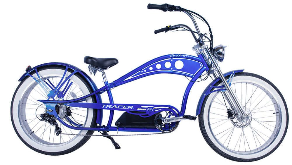 Tracer Chico GT7 750W Stretch Cruiser Tracer Chopper Cruiser Electric Bikes Blue 2