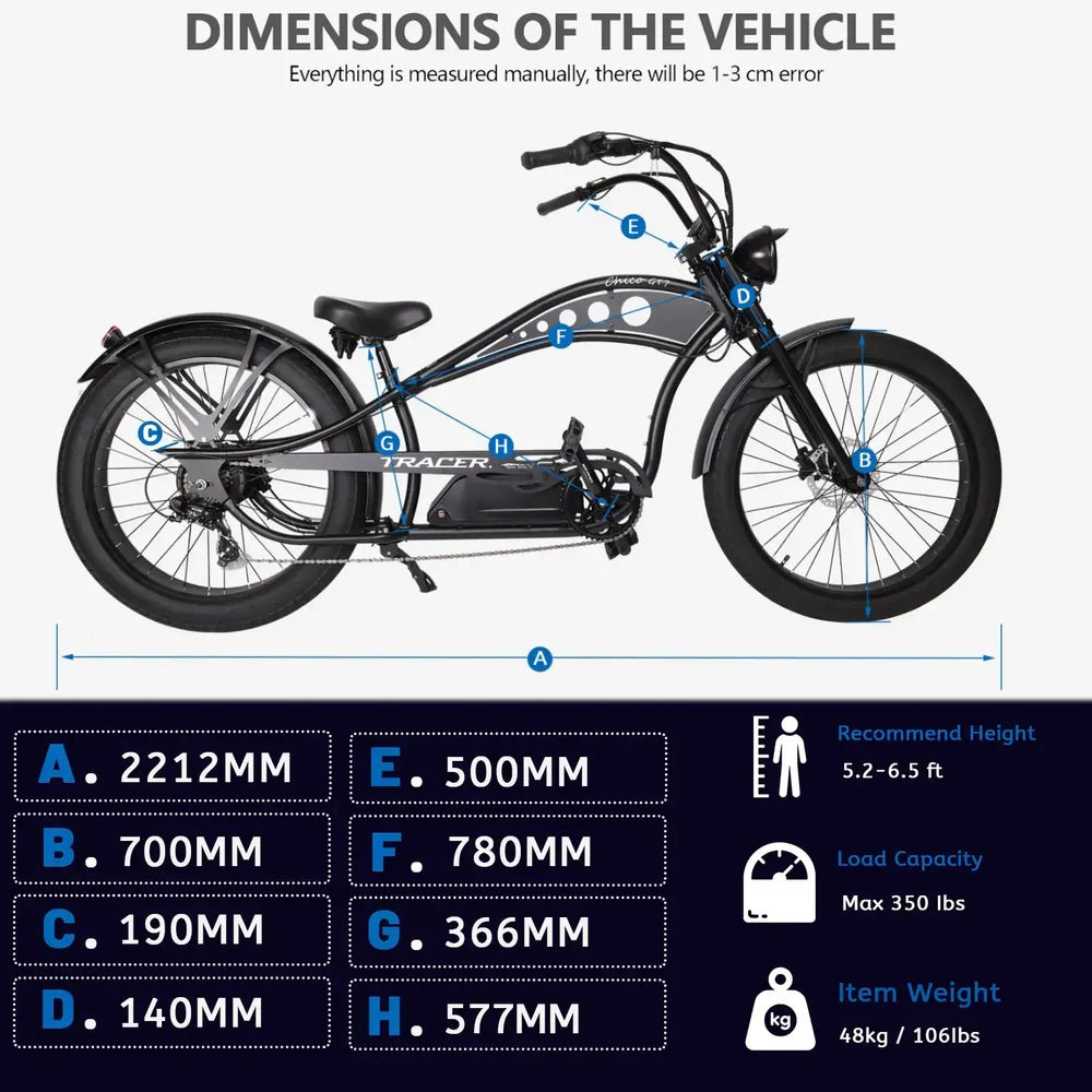 Tracer Chico GT7 750W Stretch Cruiser Tracer Chopper Cruiser Electric Bikes Blue 9
