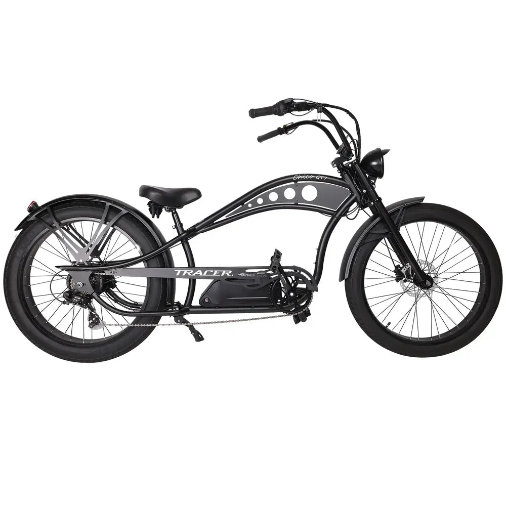 Tracer Chico GT7 750W Stretch Cruiser Tracer Chopper Cruiser Electric Bikes Matte Black 1