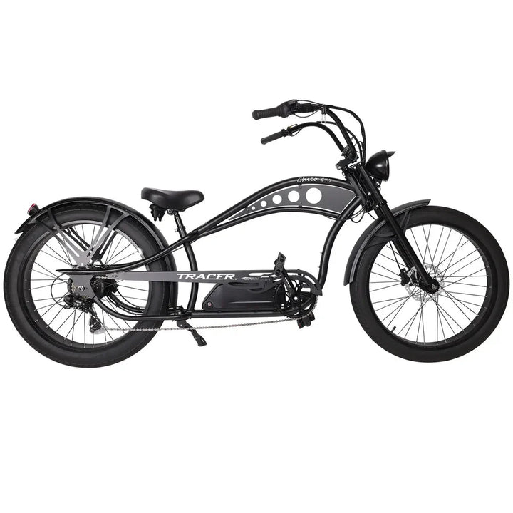 Tracer Chico GT7 750W Stretch Cruiser Tracer Chopper Cruiser Electric Bikes Matte Black 1