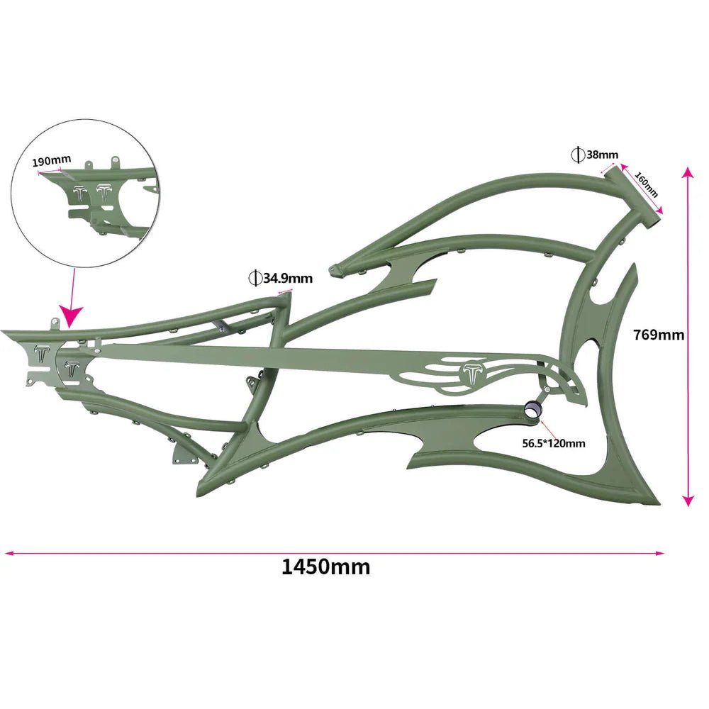 Tracer FM-RAIDER-7 26" Stretch Cruiser Bikes Steel Frame Tracer Batteries & Accessories Army Green 29