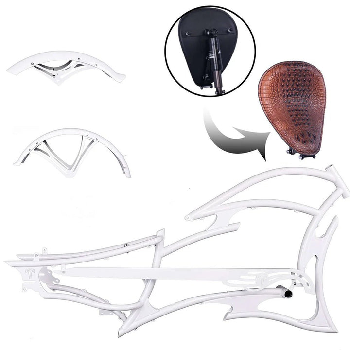 Tracer FM-RAIDER-7 26" Stretch Cruiser Bikes Steel Frame Tracer Batteries & Accessories White 5