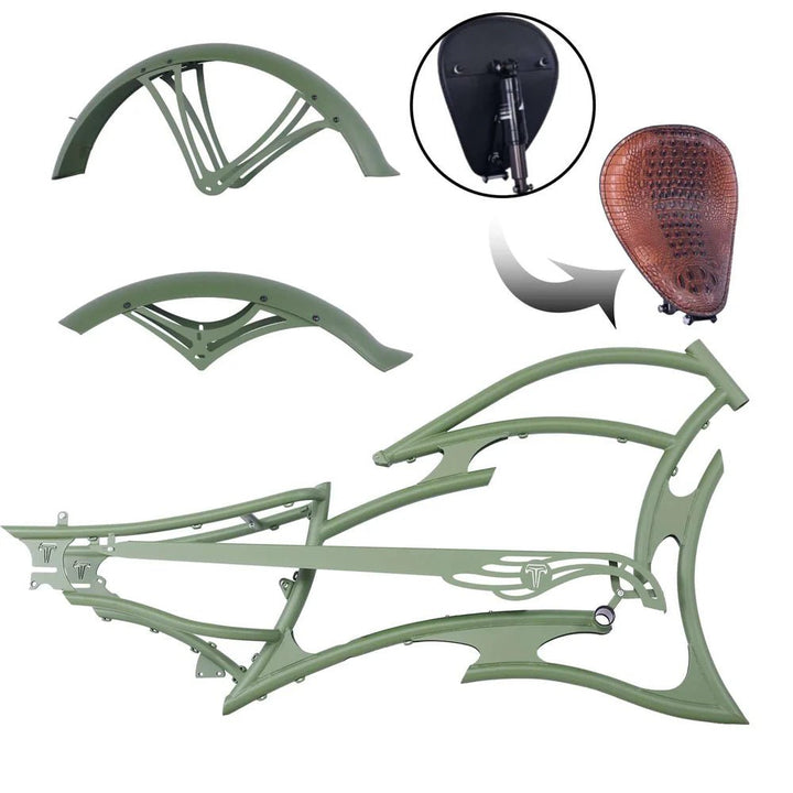Tracer FM-RAIDER-7 26" Stretch Cruiser Bikes Steel Frame Tracer Batteries & Accessories Army Green 7